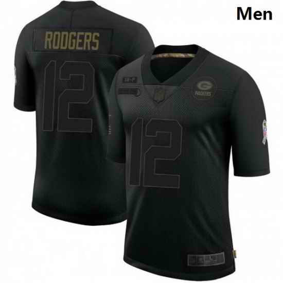 Men Nike Green Bay Packers 12 Aaron Rodgers Black 2020 Salute To Service Limited Jersey
